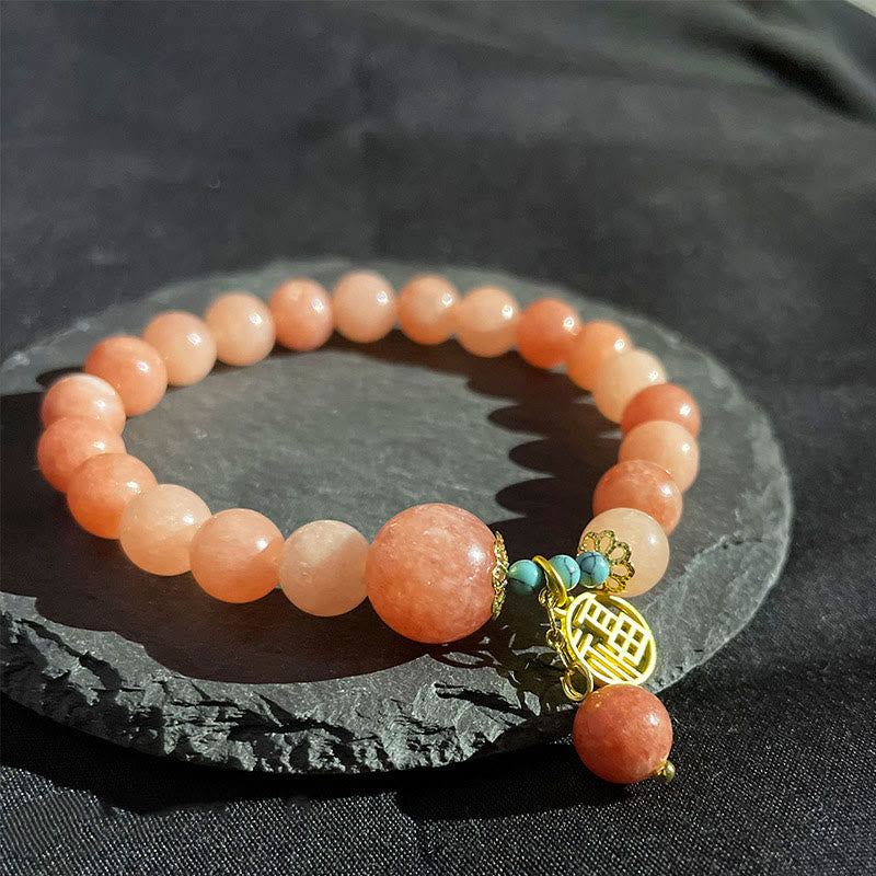 Fortune Jewel Natural Orange Stone Turquoise Fu Character Charm Luck Fortune Bracelet