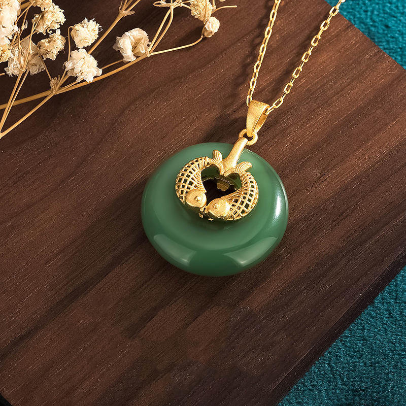 Fortune Jewel Cyan Jade Koi Fish Luck Necklace Pendant