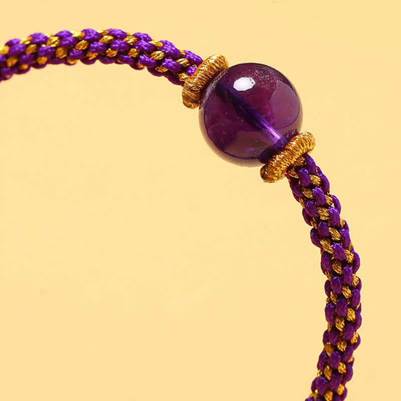Fortune Jewel Handmade Red Agate Amethyst Golden Rutilated Quartz Pink Crystal Bead Calm Braided Bracelet