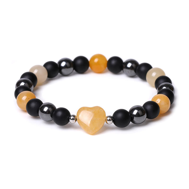 Fortune Jewel Black Onyx Tiger Eye Stone Crystal Love Heart Protection Bracelet