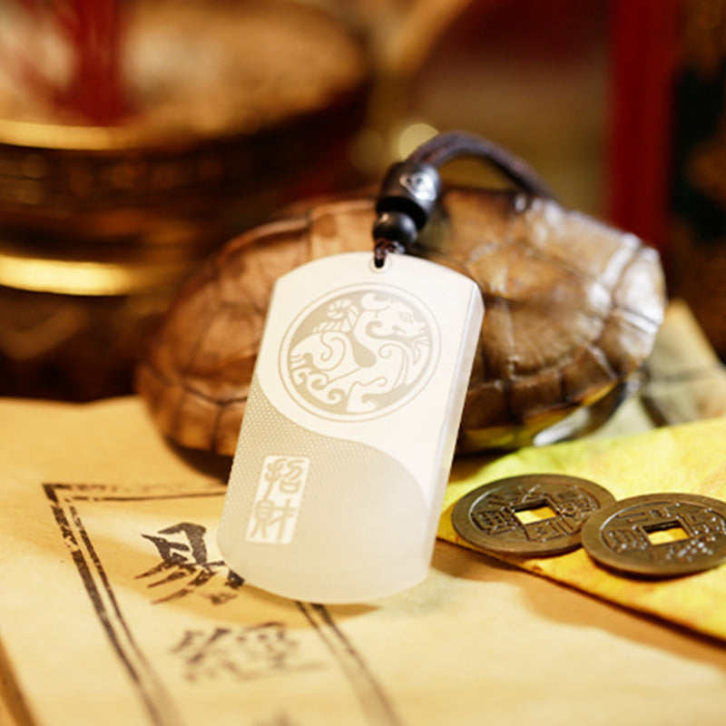 Buddha Stones White Jade PiXiu Yin Yang Luck Protection Necklace Pendant Fortune Jewel