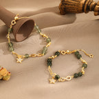 Fortune Jewel 14k Gold Plated Copper Green Rutilated Quartz Möbius Loop Eternal Love Star Protection Bracelet