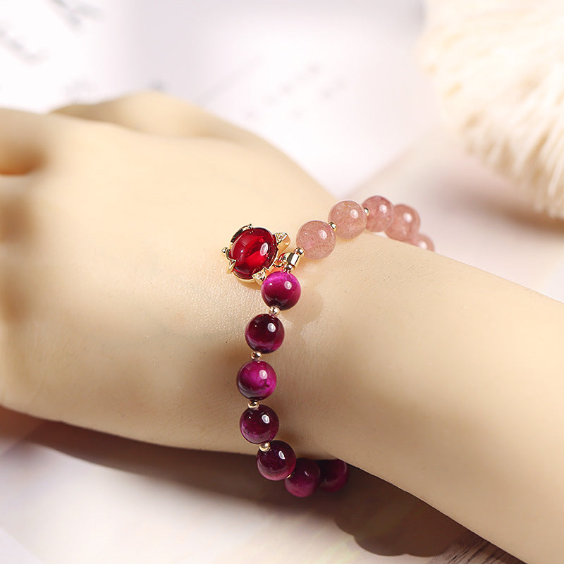 Fortune Jewel Natural Strawberry Quartz Pixiu Love Bracelet