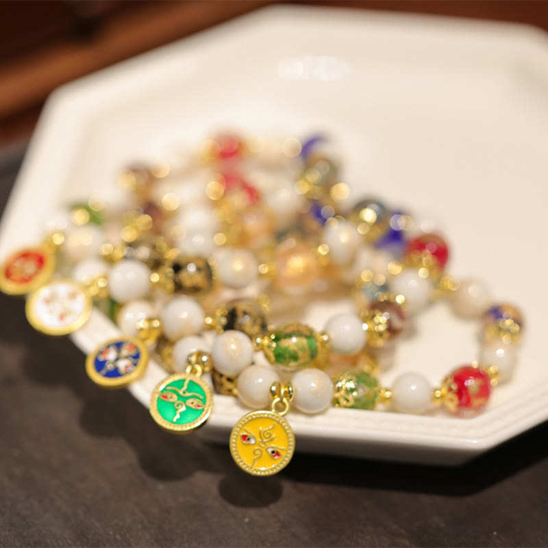 Fortune Jewel Tibetan Five God Of Wealth Fortune Liuli Glass Bead Incense Ash Porcelain Bead Charm Bracelet