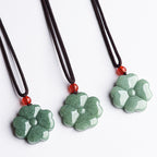 Fortune Jewel Natural Lucky Four Leaf Clover Jade Prosperity Necklace Pendant