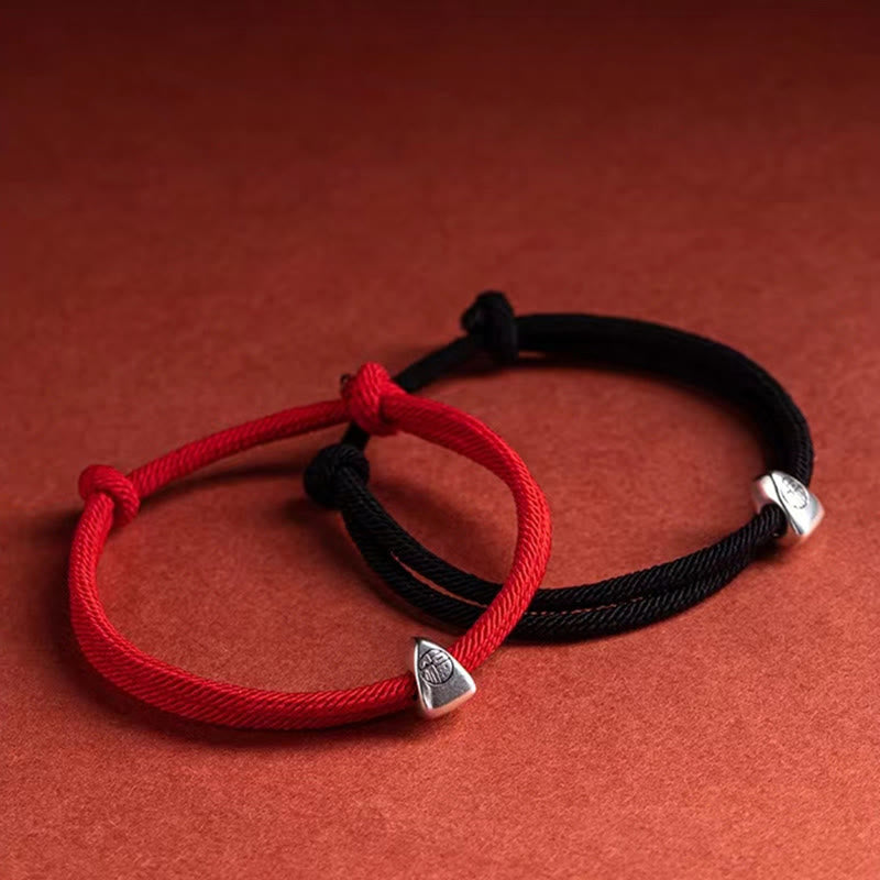 Fortune Jewel 925 Sterling Silver Fu Character Blessing Handmade Braided Bracelet