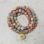 Fortune Jewel 108 Mala Beads Picasso Jasper Stone Courage Energy Bracelet
