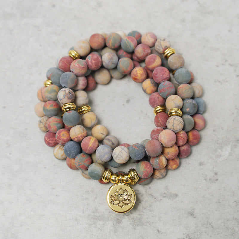 Fortune Jewel 108 Mala Beads Picasso Jasper Stone Courage Energy Bracelet
