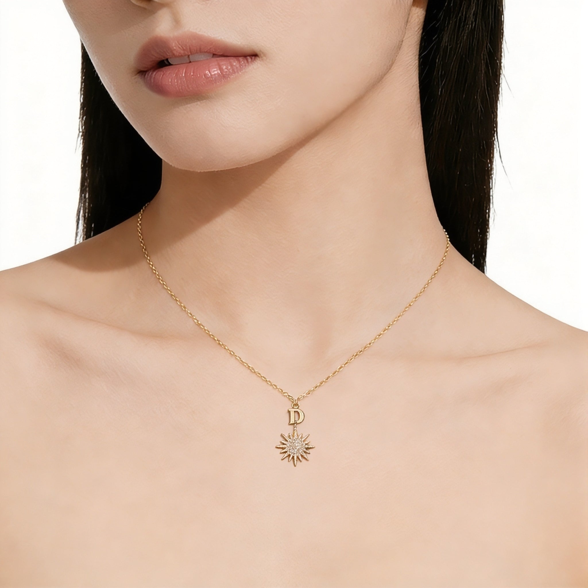 3D Sparkling Star Letter Necklace for Women