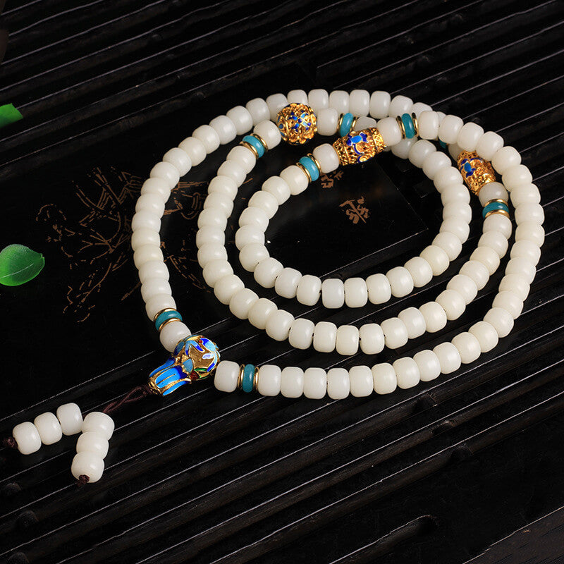 Fortune Jewel Natural White Bodhi Seed Mala 108 Beads Wealth Bracelet