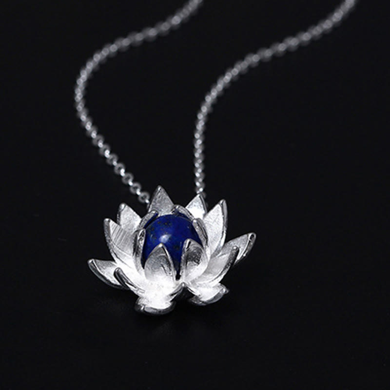 Fortune Jewel 925 Sterling Silver Lazurite Lotus Flower Self Care Necklace Pendant