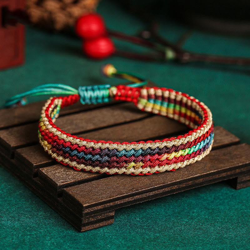 Fortune Jewel Tibet Handmade Rainbow Multicolored Protection Braided String Bracelet