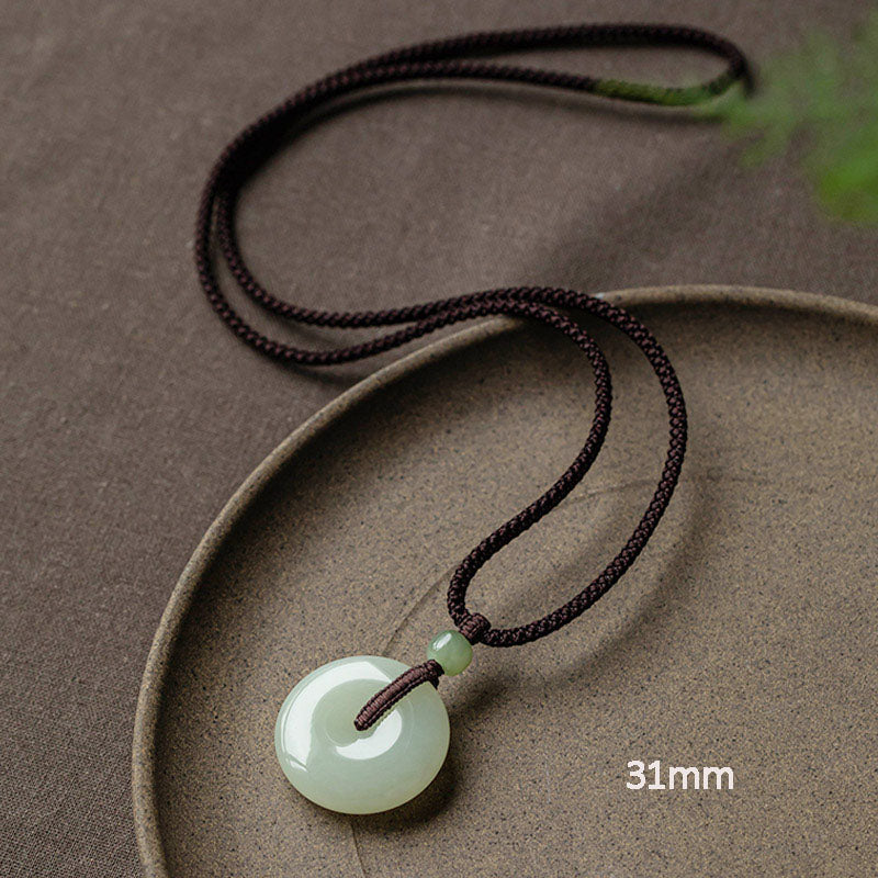 Fortune Jewel Natural Round Jade Peace Buckle Luck Prosperity Necklace Pendant