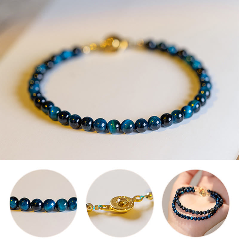 Fortune Jewel Natural Blue Tiger Eye Stone Protection Chain Bracelet