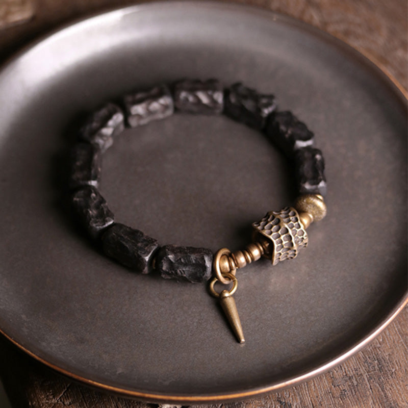 Fortune Jewel Ebony Wood Copper Balance Protection Couple Bracelet