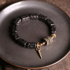 Fortune Jewel Ebony Wood Copper Balance Protection Couple Bracelet