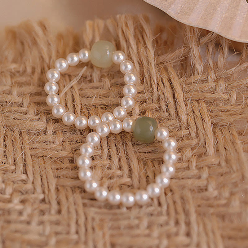 Fortune Jewel Round Jade Pearl Beads Luck Ring