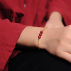 Fortune Jewel 14K Gold Plated Natural Cinnabar Blessing String Braided Bracelet