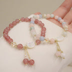 Fortune Jewel Natural Strawberry Quartz Morganite Tridacna Stone Cat Love Bracelet