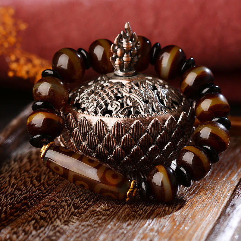 Fortune Jewel Tibetan Natural Nine-Eye Dzi Bead Agate Wealth Blessings Bracelet