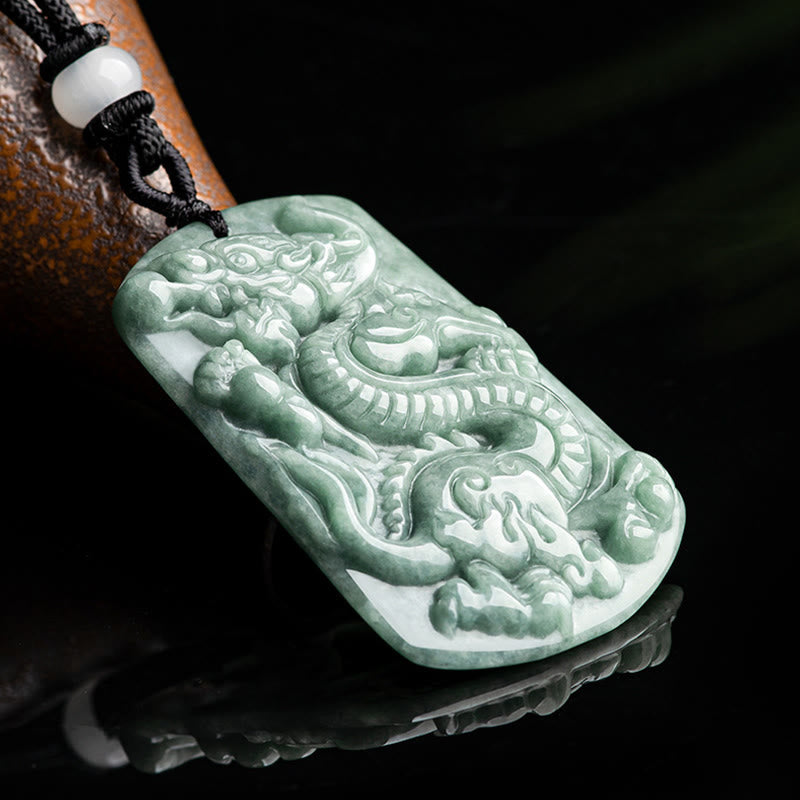 Fortune Jewel Year of the Dragon Chinese Zodiac Dragon Jade Success Amulet Necklace Pendant
