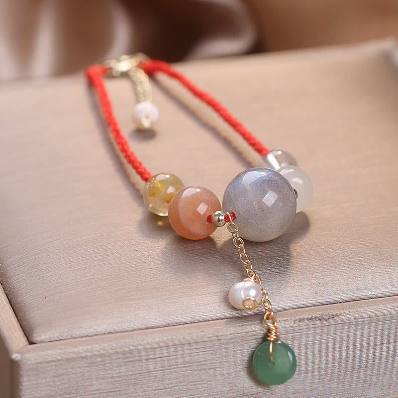 Fortune Jewel Moonstone Sunstone Beads Peace Buckle Charm Healing Bracelet