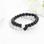 Fortune Jewel 2pcs Natural Frosted Stone White Turquoise Bead Couple Bracelet