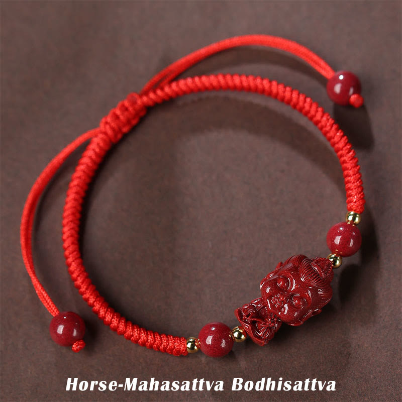 Fortune Jewel Chinese Zodiac Natal Buddha Cinnabar Amulet Blessing String Bracelet