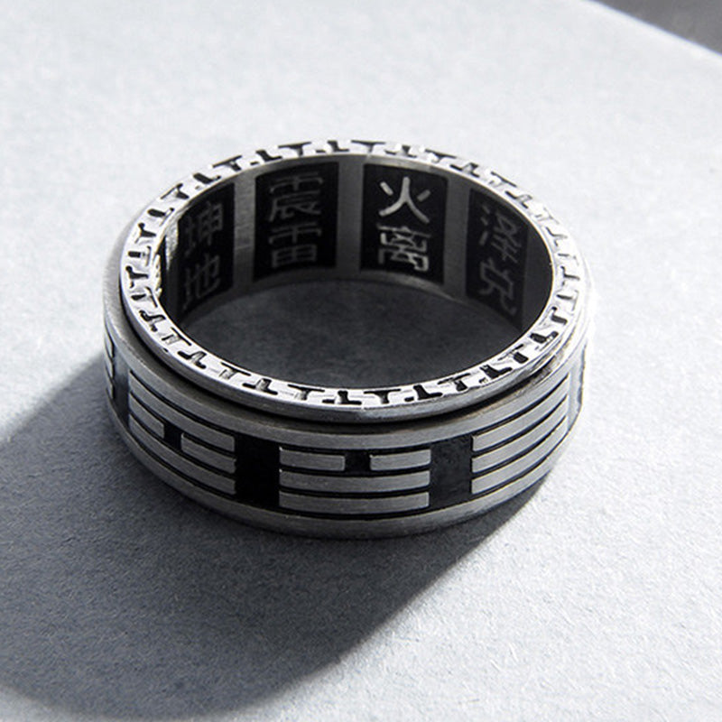 Fortune Jewel Bagua Yin Yang Titanium Steel Balance Rotatable Ring Fortune Jewel