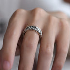 Fortune Jewel 999 Sterling Silver Auspicious Clouds Engraved Blessing Adjustable Ring