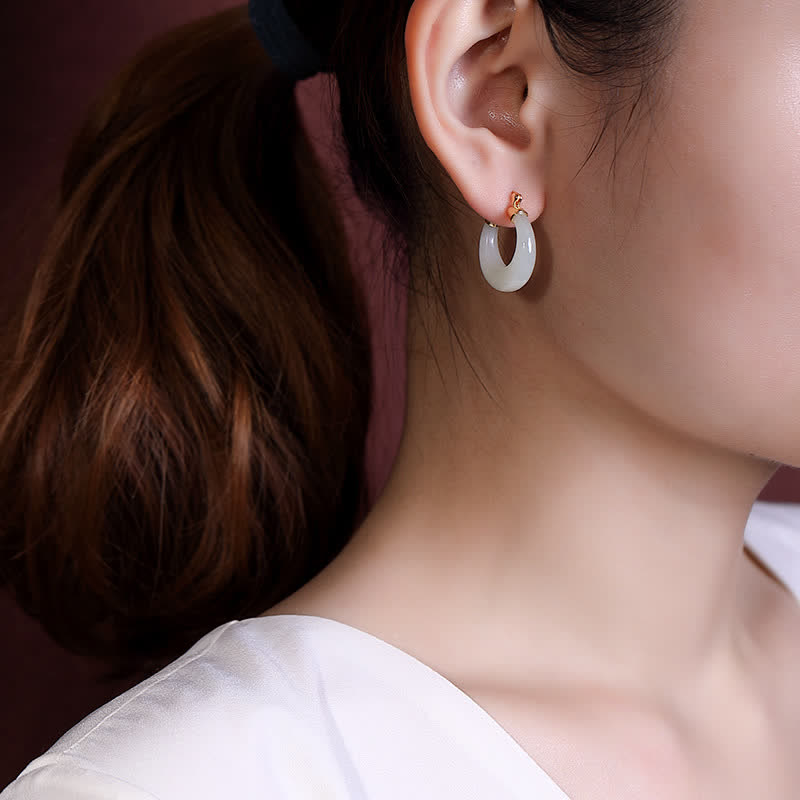 Fortune Jewel Round Jade Cyan Jade Prosperity Luck Drop Earrings