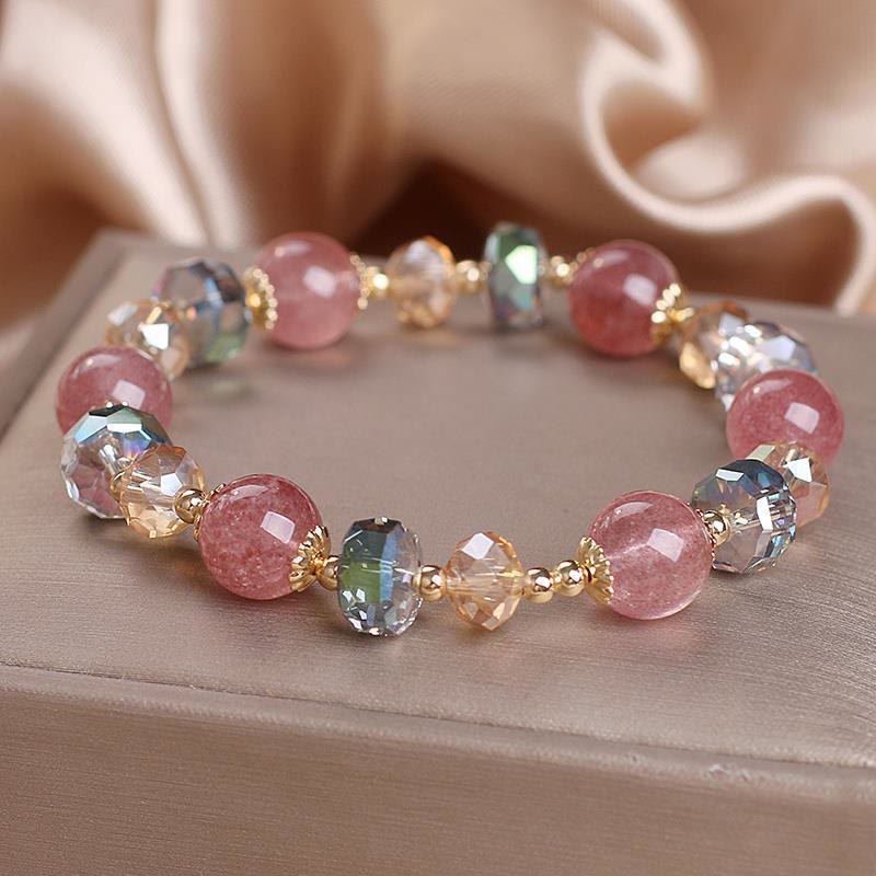 Fortune Jewel Natural Strawberry Quartz Colorful Crystal Positive Bracelet
