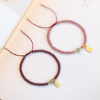 Fortune Jewel Natural Strawberry Quartz Garnet Jade Lucky Fortune Fu Character Healing Charm Bracelet