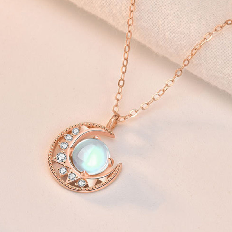 Fortune Jewel 925 Sterling Silver Moonstone Moon Pattern Love Necklace Pendant