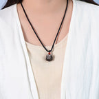 Fortune Jewel Natural Silver Sheen Obsidian Dancing Lion Protection Necklace Pendant