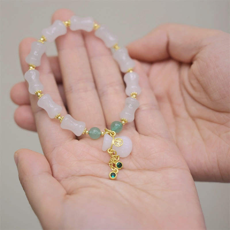 Fortune Jewel Natural White Golden Silk Jade Bamboo Pattern Wealth Lucky Bag Fu Character Bracelet
