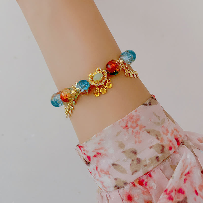 Fortune Jewel Colorful Liuli Glass Bead Chinese Lock Charm Fortune Bracelet