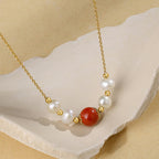 Fortune Jewel 925 Sterling Silver Pearl Cinnabar Sincerity Healing Bead Chain Necklace Pendant