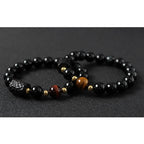 Black Obsidian Ebony Wood Red Tiger Eye Strength Couple Bracelet