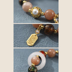 Fortune Jewel Tibetan Incense Ash Liuli Glass Tridacna Stone Sun Stone Om Mani Padme Hum Prayer Wheel Charm Bracelet