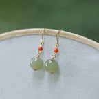 Fortune Jewel 925 Sterling Silver Plated 14k Gold Hetian Jade Red Agate Luck Drop Dangle Earrings