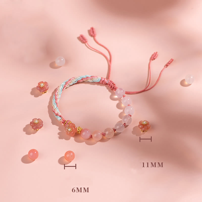 Fortune Jewel Natural Gradient Agate Reincarnation Knot Peach Blossom Wealth Luck Handmade String Bracelet
