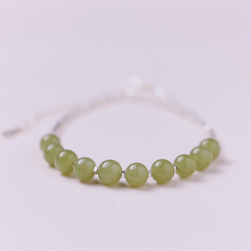 Fortune Jewel 925 Sterling Silver Hetian Jade Bead Luck Chain Bracelet