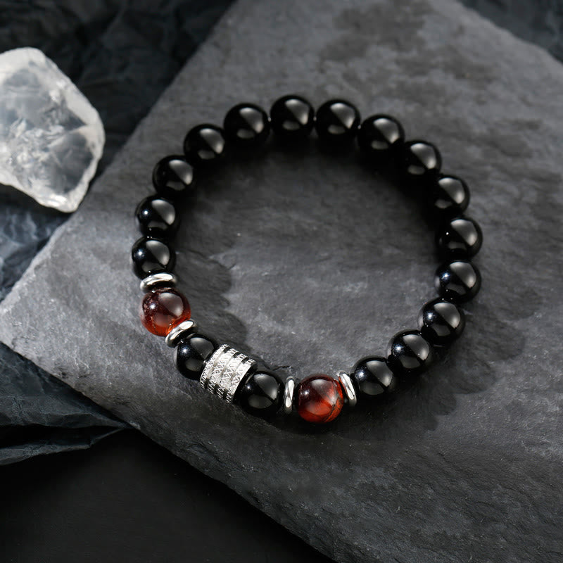Fortune Jewel Natural Black Obsidian Tiger Eye Strength Fulfillment Bracelet