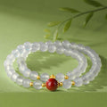 Fortune Jewel 925 Sterling Silver Natural White Agate Cinnabar Double Wrap Protection Bracelet
