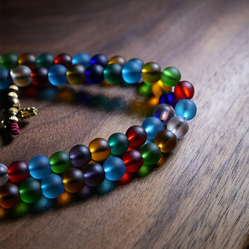 Fortune Jewel Tibetan 108 Mala Beads Multicolored Liuli Glass Bead Chinese Zodiac Nine Palaces Eight Diagrams Charm Bracelet