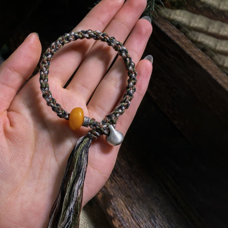 Fortune Jewel 990 Sterling Silver Tibetan Handmade Amber Steelyard Weight Wish Protection Bracelet