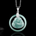 Fortune Jewel Natural Jade Round Laughing Buddha Abundance Titanium Steel Chain Necklace Pendant Fortune Jewel