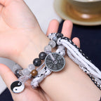 Fortune Jewel Black Glitter Stone Cat's Eye Yin Yang Mountain Ghosts Spend Money Power Double Layer Rope Bracelet