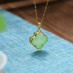 Fortune Jewel Four Leaf Clover Jade Pattern Luck Necklace Pendant